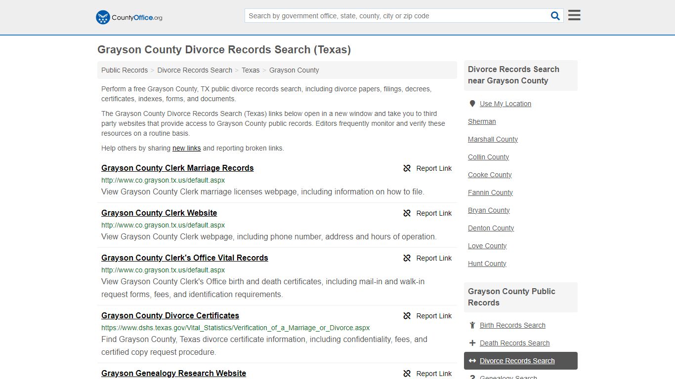 Grayson County Divorce Records Search (Texas) - County Office