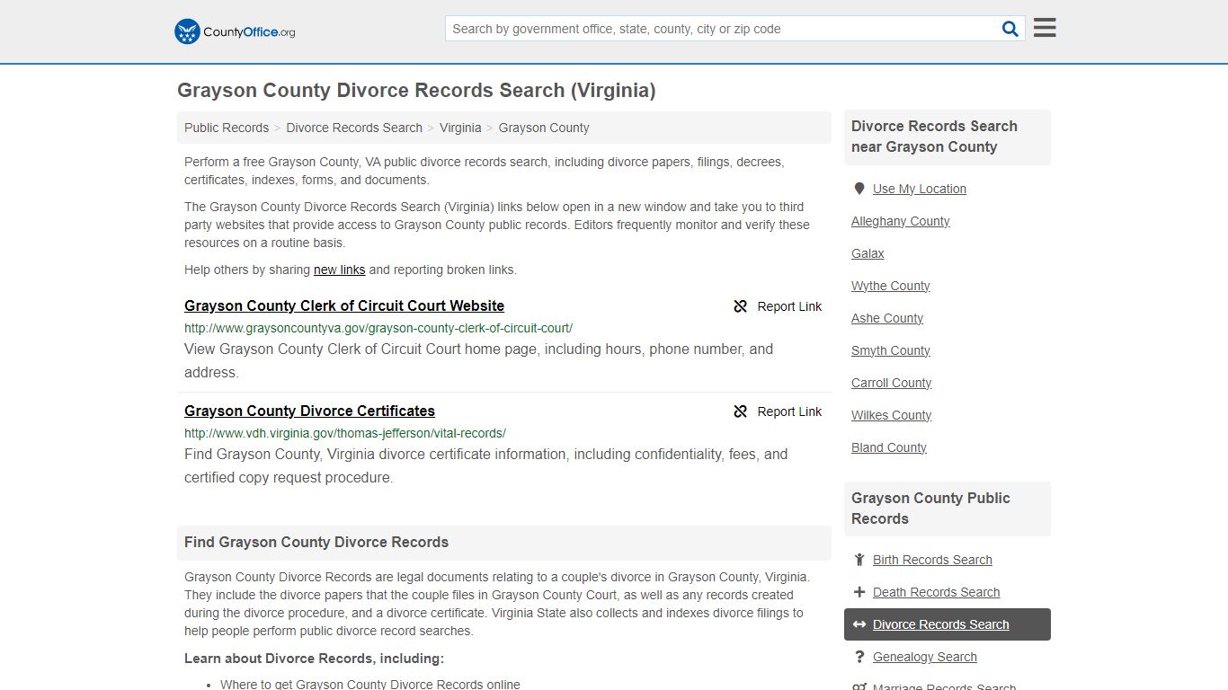 Divorce Records Search - Grayson County, VA (Divorce Certificates ...