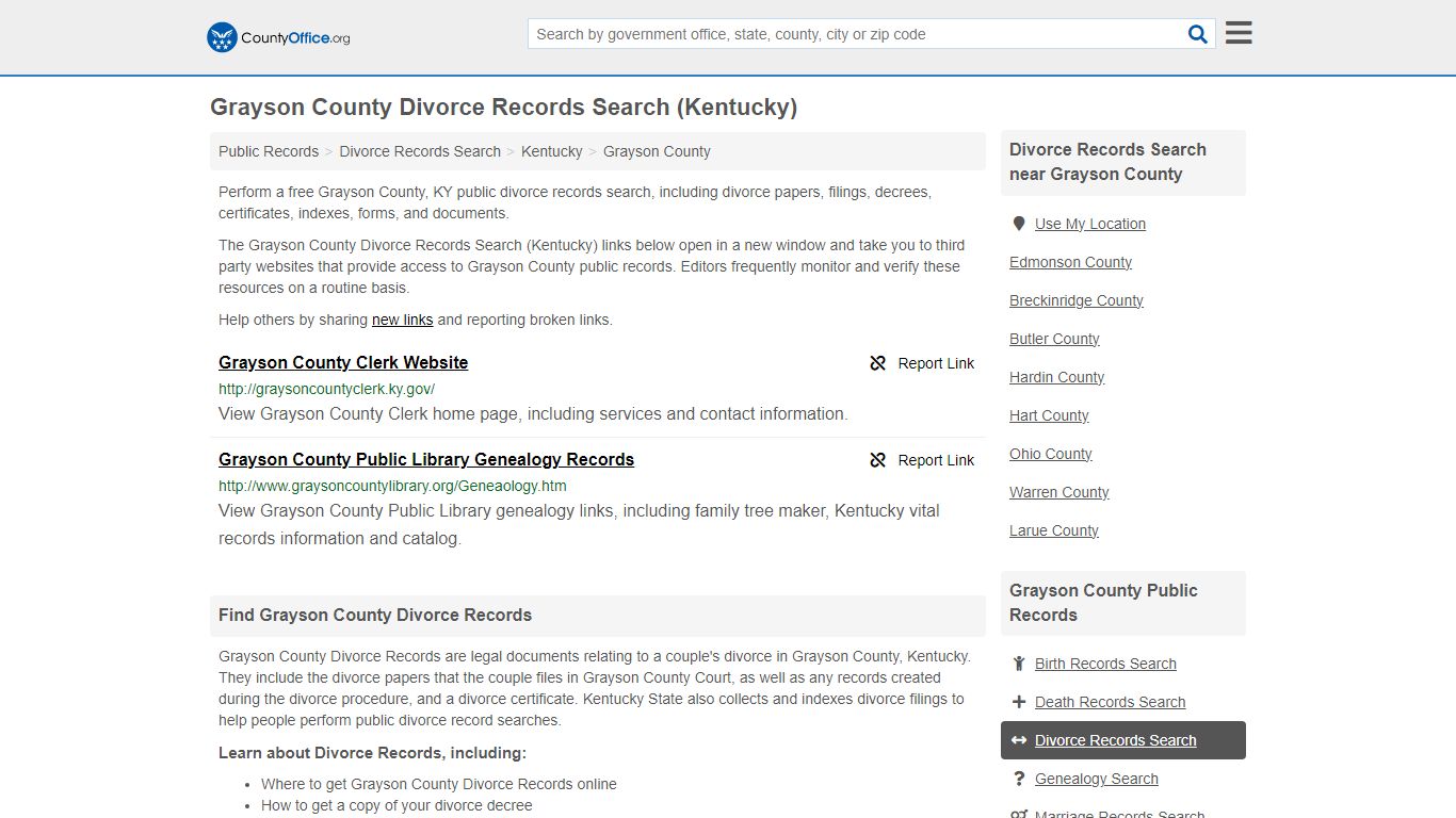 Divorce Records Search - Grayson County, KY (Divorce Certificates ...